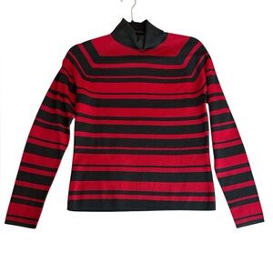 Ann Taylor Red and Black Striped Long Sleeve Top
